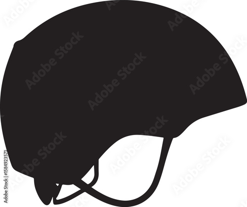 Black silhouette of a cycling helmet with straps on a white background