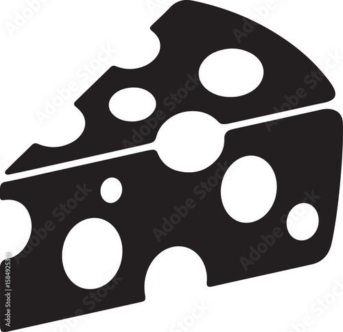 A simple black silhouette of a wedge of swiss cheese with holes