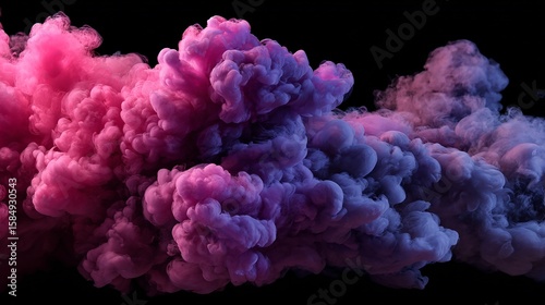 Abstract pink and purple swirling smoke cloud against a stark black background