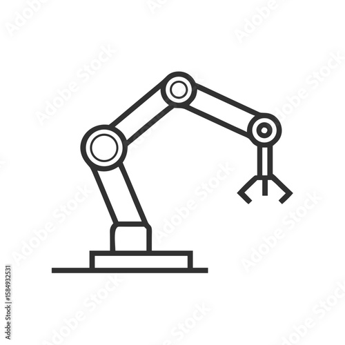 Robot arm in factory icon for websites, blogs, clipart, automation, industrial design, engineering, educational and awareness materials, presentations