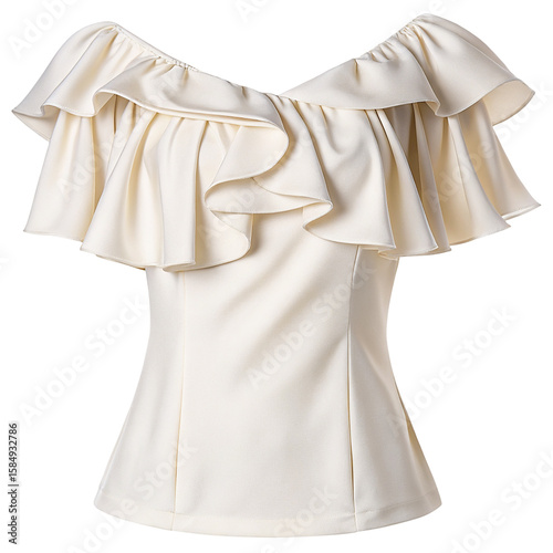 Elegant off shoulder blouse with ruffle detail for stylish women in cream color perfect for summer