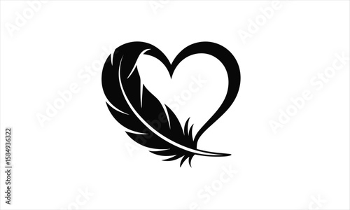 Elegant feather and heart design silhouette