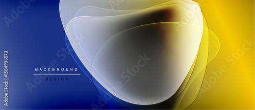 Abstract flowing shapes, blue, yellow gradients. Minimalist design with soft shadows, elegant composition. Background element for projects.
