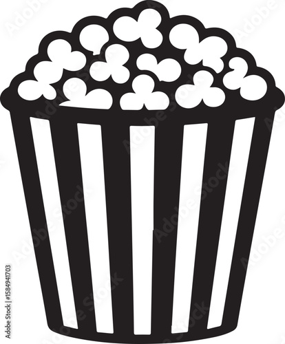 Classic striped popcorn bucket filled with fluffy popcorn silhouette