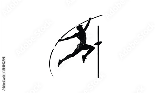 Athletic pole vault silhouette