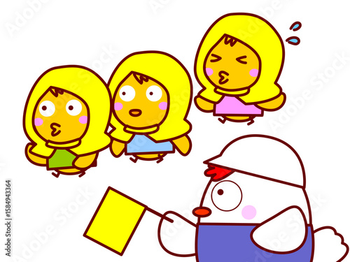 避難訓練するひよこ