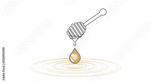 Honey dipper with drop and ripples illustration in gold and white