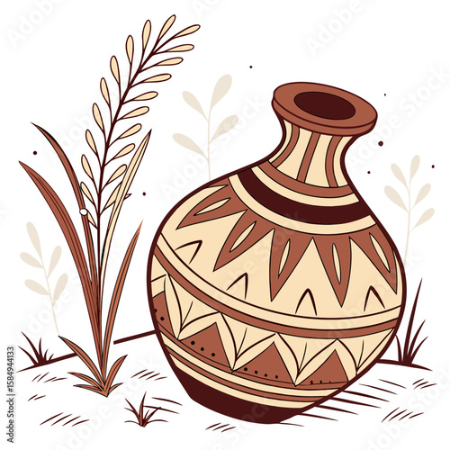 Decorative Earthen Pot   Vector Festival Lights and Fireworks AI Graphic Design for Microstock Download