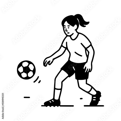 Vector line-art illustration of a girl playing soccer. Minimalist style suitable for youth sports, female athletics, active lifestyle concepts, and modern graphic designs-2