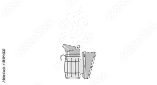  Beekeeping smoker with smoke illustration in gray and white