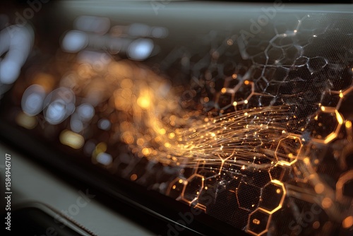 Abstract molecular network with flowing orange energy