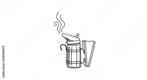 Beekeeping smoker line drawing in black and white