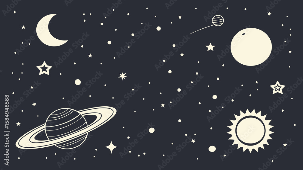 Naklejka premium Seamless vector illustration of the moon and stars, perfect for a dark night sky or galaxy-themed design
