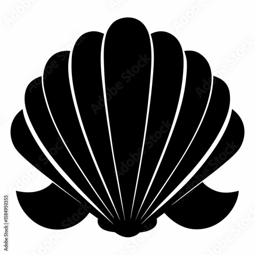 A simple black scallop silhouette vector offers a clean and versatile graphic element for designs related to seafood, coastal themes, or marine life concepts.