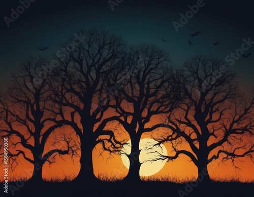 Spooky silhouettes of trees in the forest, for background and Halloween