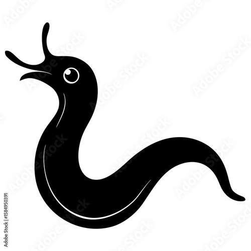 Discover the sleek silhouette of a flatworm, a captivating black vector illustration perfect for biology enthusiasts, educational resources, or design projects.