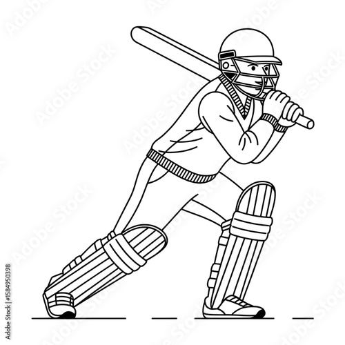 cricket player vector illustration coloring page 