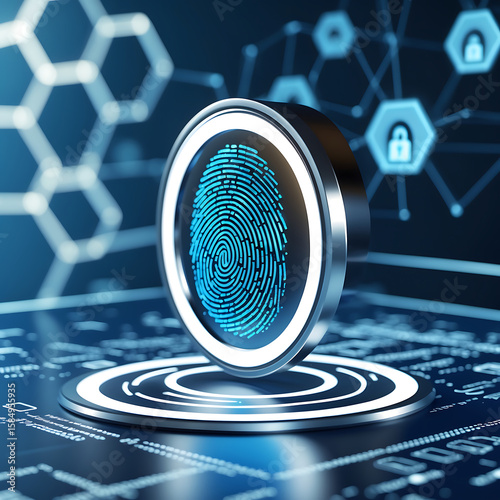 Cybersecurity fingerprint authentication system, futuristic digital identity verification.