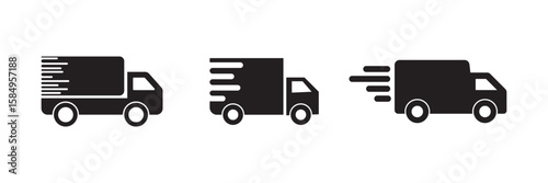 Delivery truck icon set. Shipping fast delivery sign. Delivery service icons. Cargo van moving fast. Vector illustration.