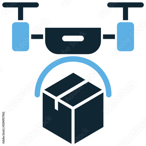 Drone delivery icon vector, depicting futuristic logistics and automated parcel service. Ideal for e-commerce, urban planning, or innovation-themed designs showcasing aerial transport and efficiency.
