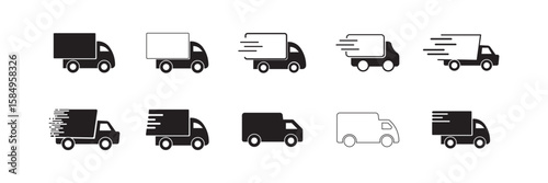 Delivery truck icon set. Fast shipping free online delivery service. Express delivery trucks icons. Fast shipping truck. Free delivery 24 hours. Delivery Icon vector isolated on white background.