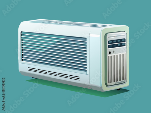 Realistic high-quality modern white air conditioner unit mounted against a neutral background, isolated for clean presentation. Sleek home appliance design for climate control. Vector illustration