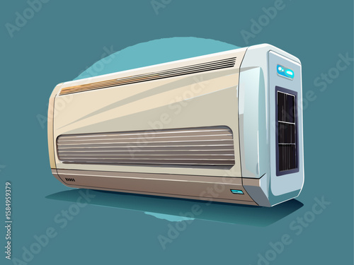Realistic high-quality modern white air conditioner unit mounted against a neutral background, isolated for clean presentation. Sleek home appliance design for climate control. Vector illustration