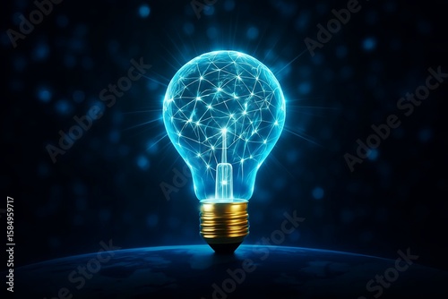 Wallpaper Mural Glowing blue neural network light bulb on a dark background with bokeh effect symbolizing global innovation and bright ideas Torontodigital.ca