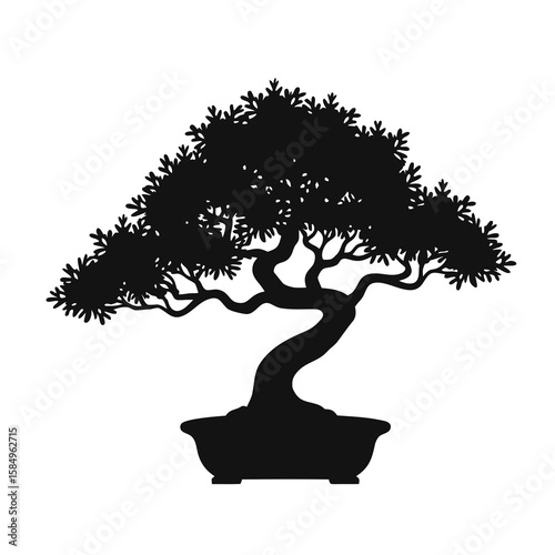 Black silhouette of a stylized bonsai tree in a pot vector