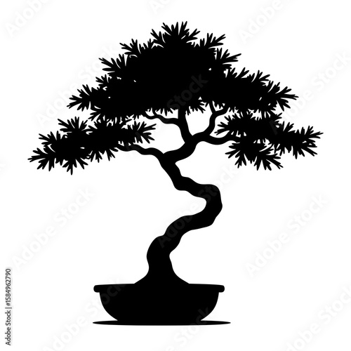Black silhouette of a stylized bonsai tree in a pot vector
