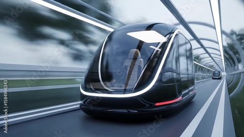 Futuristic vehicle traveling through modern tunnel high speed transportation concept