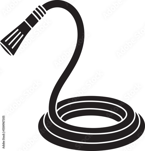 Garden hose coiled and ready for use in a clean silhouette