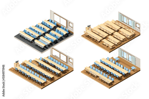 isometric illustration of warehouse storage racks with boxes and goods