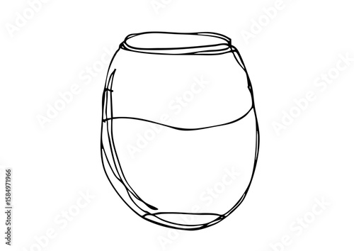 ゆるい線画の液体が入った丸いコップのイラスト