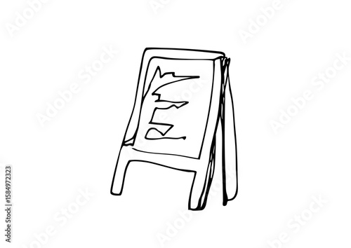 カフェ風看板の手描き線画イラスト