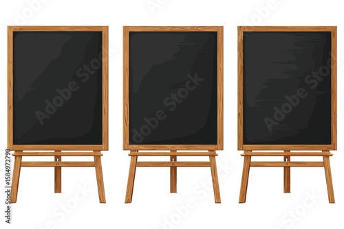 isometric set of clean blackboards with wooden frames for classroom use