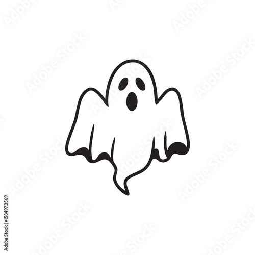 Simple black ghost character with surprised expression isolated on white background silhouette