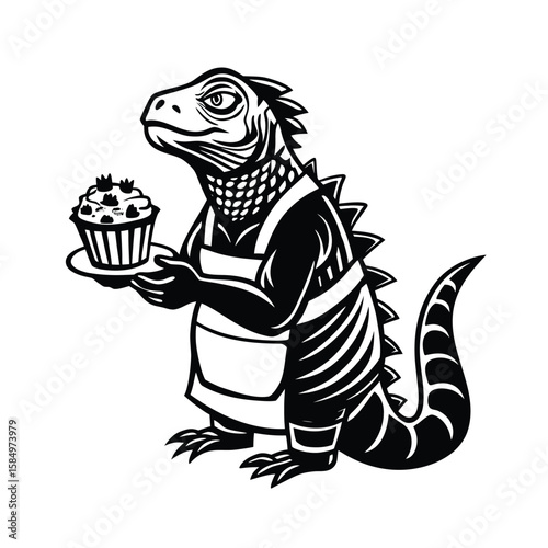 Lizard baker serving cupcake apron