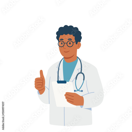 Male Doctor in Medical Mask with Stethoscope. Vector Illustration