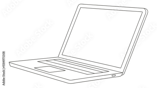Outline drawing of a laptop with a blank screen and visible keyboard and trackpad in a simple style