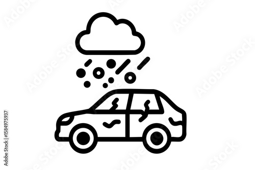 Car under rain with storm clouds and raindrops falling down  