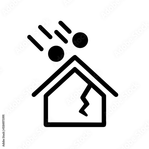 Icon of broken house with falling objects representing damage  