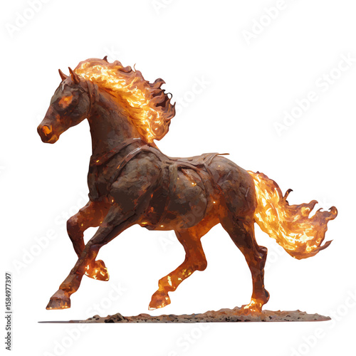 Furious horse isolated on white background