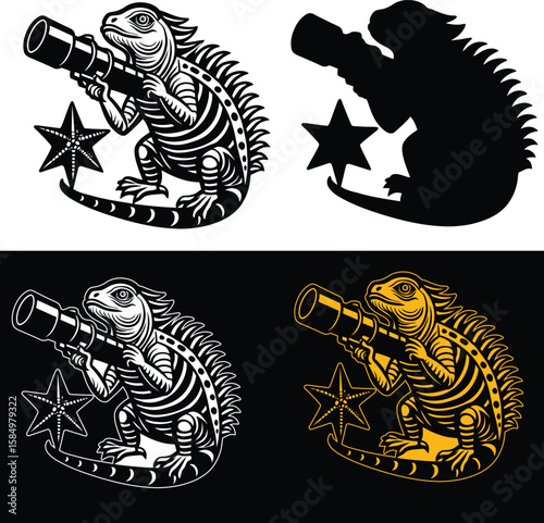 Reptile with telescope and star iguana black
