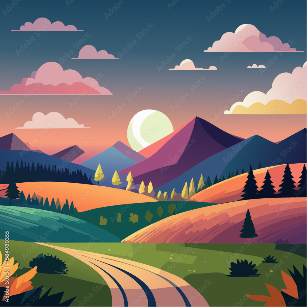 Fototapeta premium Abstract art landscape featuring vibrant colors on a dark background