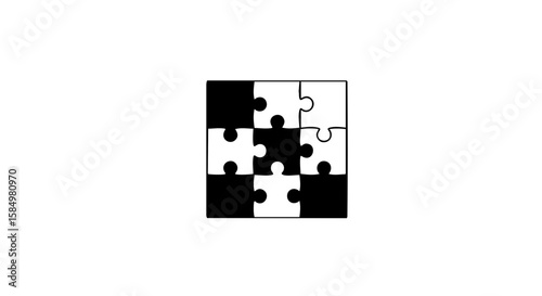 Nine-piece puzzle arranged in a grid with black and white sections. 