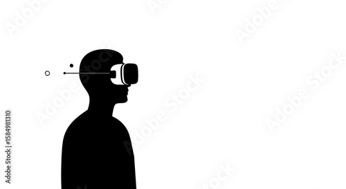 A person in virtual reality world, black silhouette over isolated background.