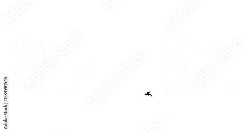 A tiny bird soaring through the sky. 