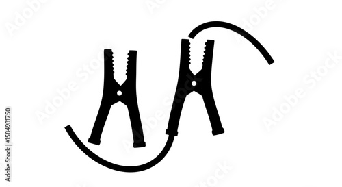 Two black alligator clamps connected by a curved wire, a minimalist illustration.