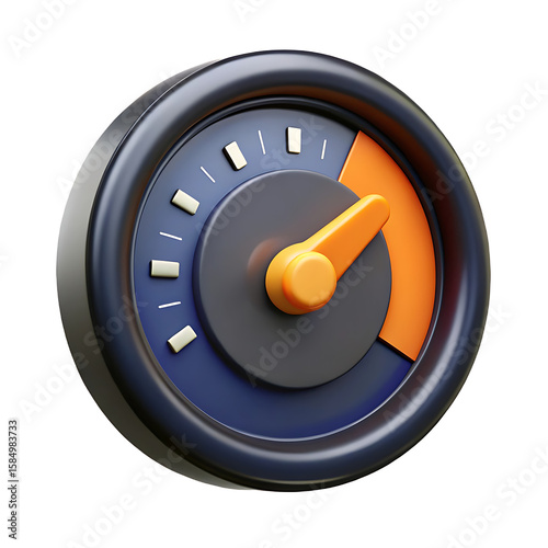 3D Gauge Speedometer Icon  Performance Meter Dial Isolated on Transparent Background